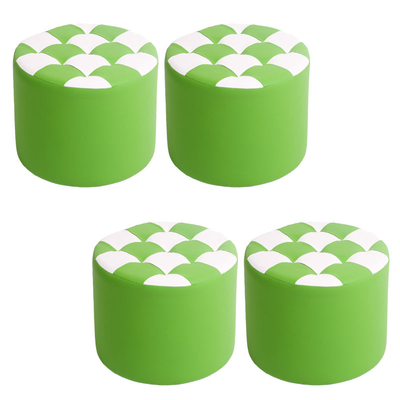 Contemporary Pouf Ottoman PU Leather Upholstered Tufted Square Pattern Round Ottoman