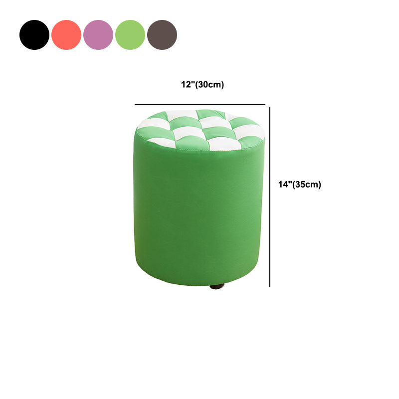 Contemporary Pouf Ottoman PU Leather Upholstered Tufted Square Pattern Round Ottoman