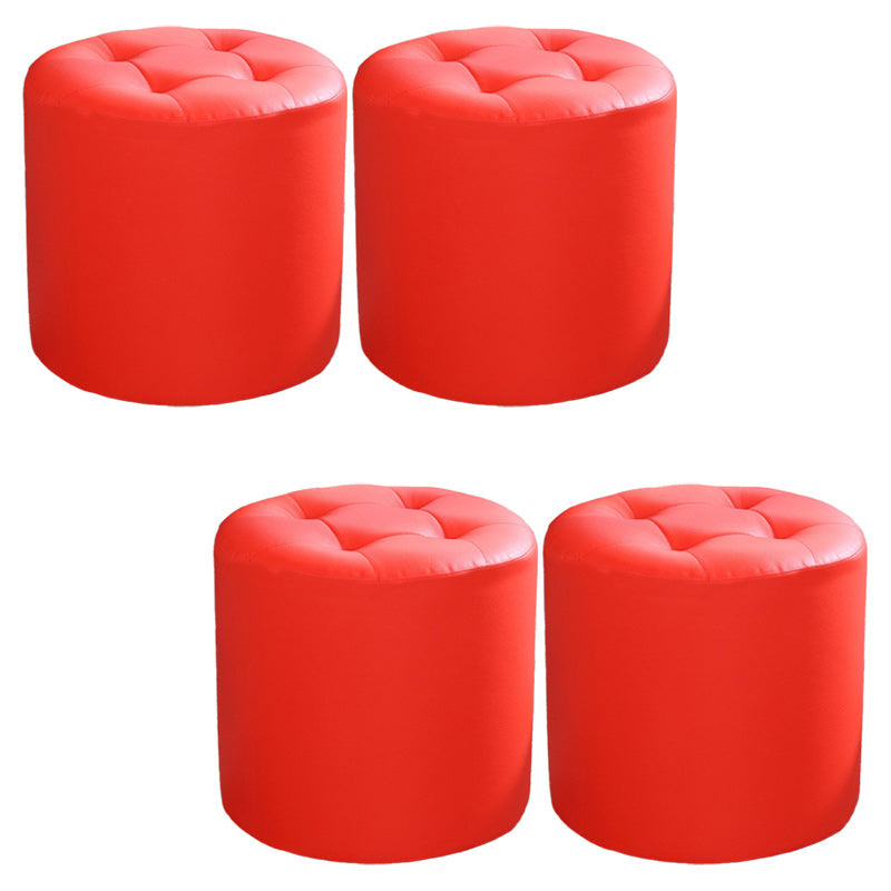 Tufted Pouf Faux Leather Cylinder Shape Water Resistant Whole Colored Pouf Ottoman