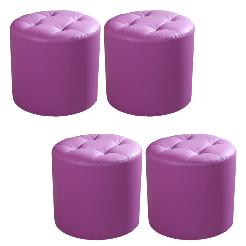 Tufted Pouf Faux Leather Cylinder Shape Water Resistant Whole Colored Pouf Ottoman