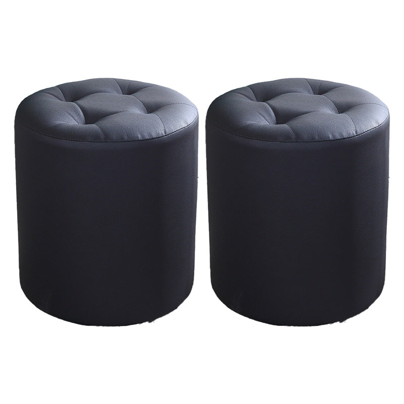 Tufted Pouf Faux Leather Cylinder Shape Water Resistant Whole Colored Pouf Ottoman