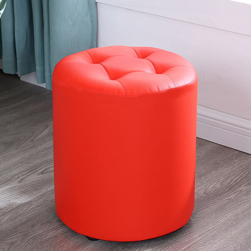 Tufted Pouf Faux Leather Cylinder Shape Water Resistant Whole Colored Pouf Ottoman