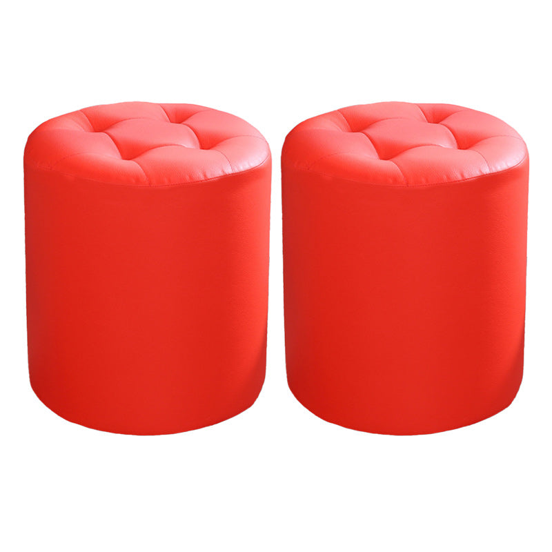 Tufted Pouf Faux Leather Cylinder Shape Water Resistant Whole Colored Pouf Ottoman