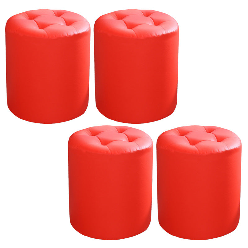 Tufted Pouf Faux Leather Cylinder Shape Water Resistant Whole Colored Pouf Ottoman