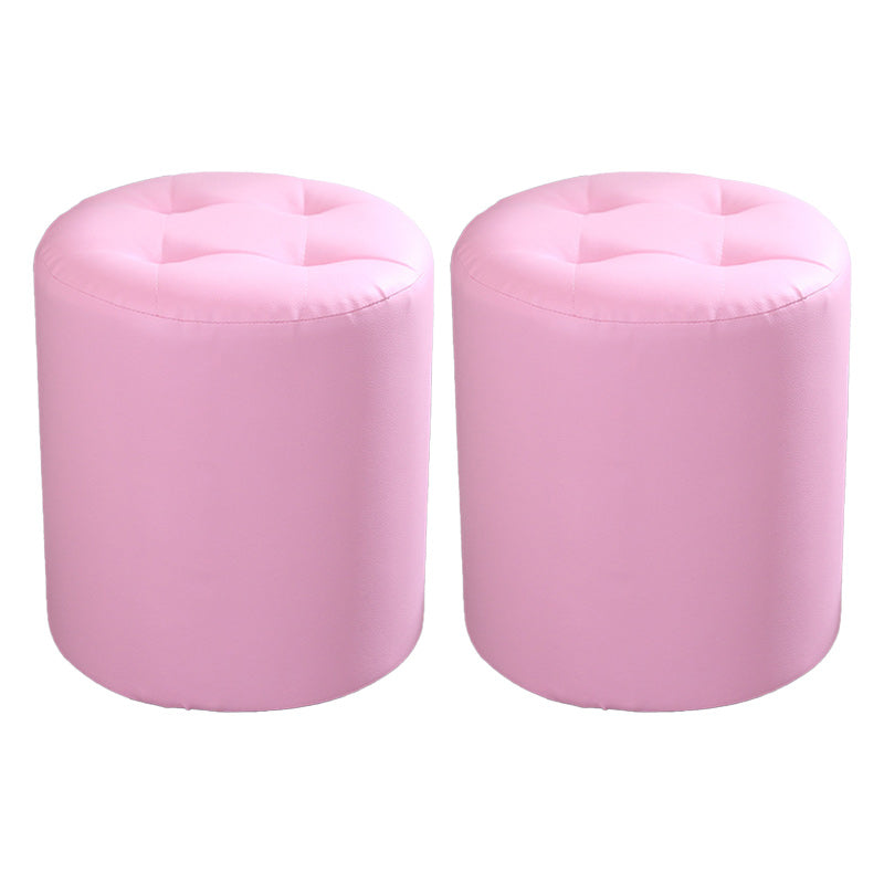 Tufted Pouf Faux Leather Cylinder Shape Water Resistant Whole Colored Pouf Ottoman