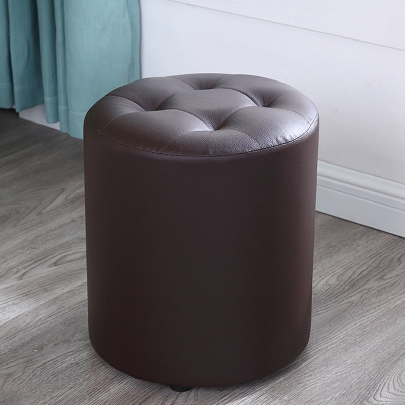 Tufted Pouf Faux Leather Cylinder Shape Water Resistant Whole Colored Pouf Ottoman