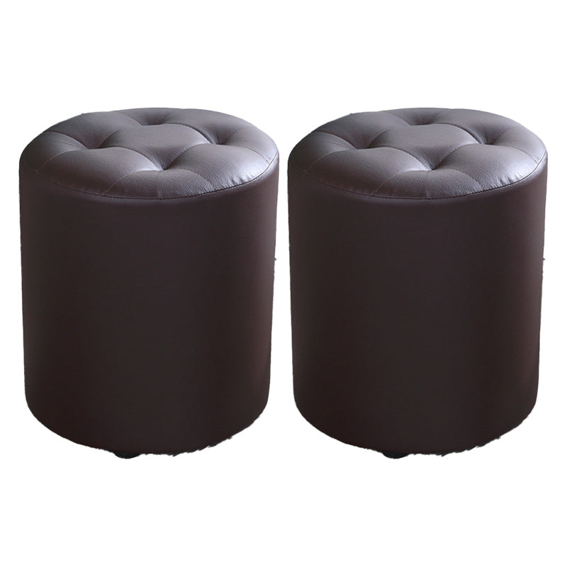 Tufted Pouf Faux Leather Cylinder Shape Water Resistant Whole Colored Pouf Ottoman
