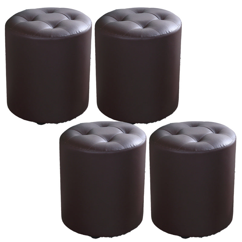 Tufted Pouf Faux Leather Cylinder Shape Water Resistant Whole Colored Pouf Ottoman