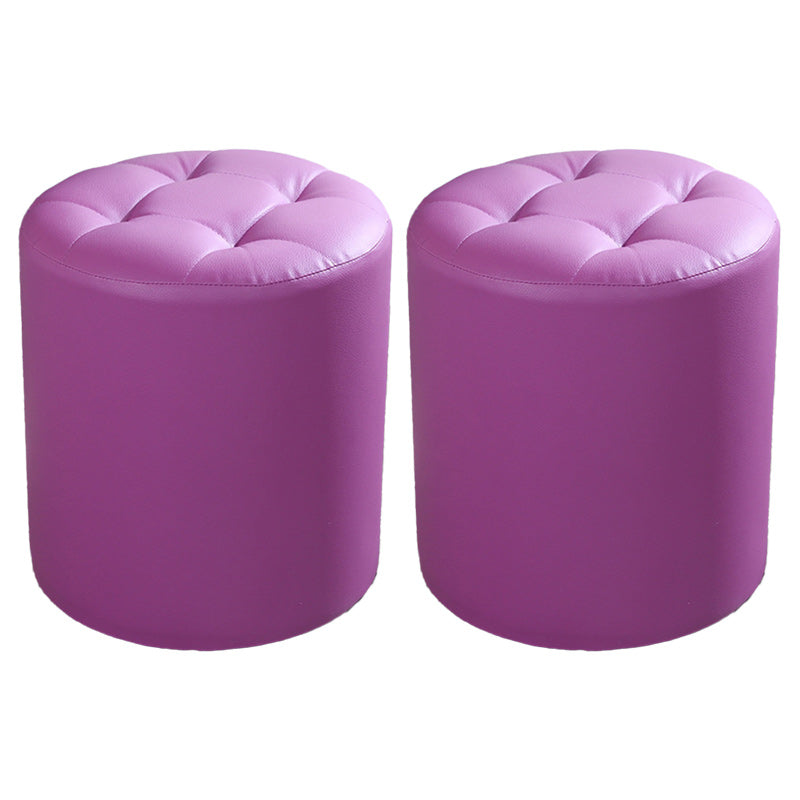 Tufted Pouf Faux Leather Cylinder Shape Water Resistant Whole Colored Pouf Ottoman