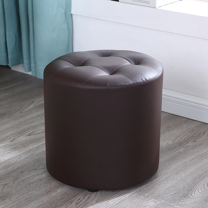 Tufted Pouf Faux Leather Cylinder Shape Water Resistant Whole Colored Pouf Ottoman