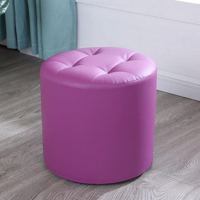 Tufted Pouf Faux Leather Cylinder Shape Water Resistant Whole Colored Pouf Ottoman