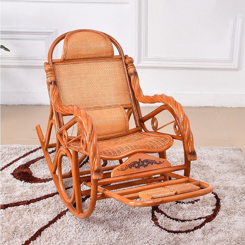 Traditional Rocking Chair Wicker Spindle Backrest Solid Color Indoor Rocking Chair