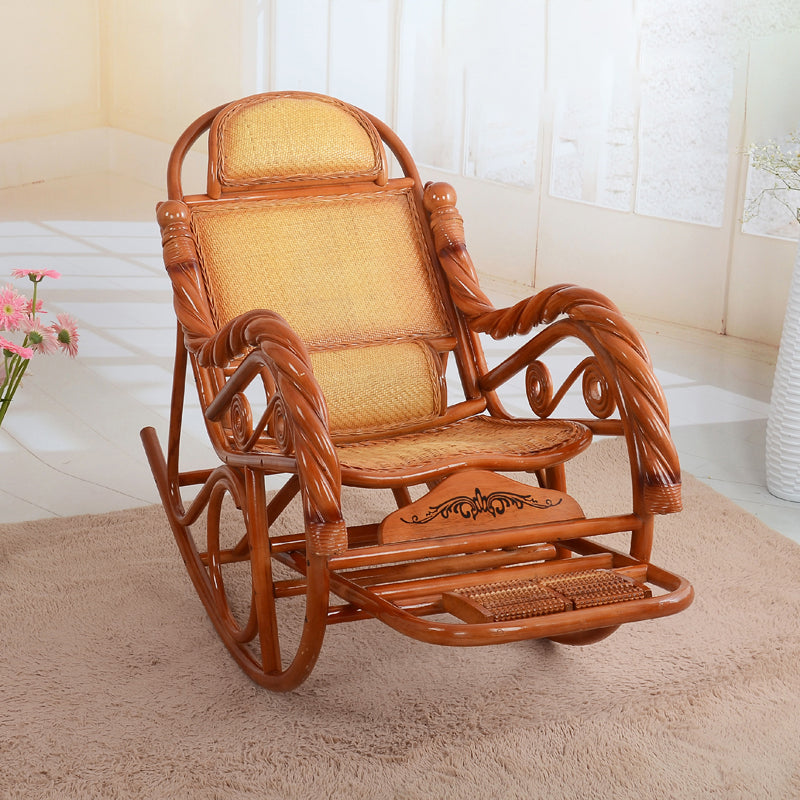 Traditional Rocking Chair Wicker Spindle Backrest Solid Color Indoor Rocking Chair