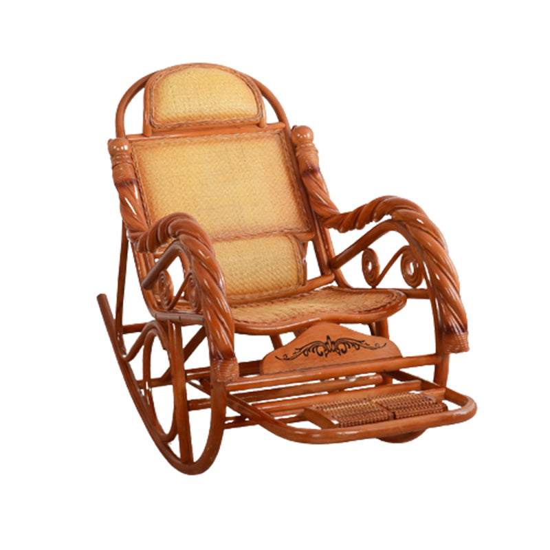Traditional Rocking Chair Wicker Spindle Backrest Solid Color Indoor Rocking Chair