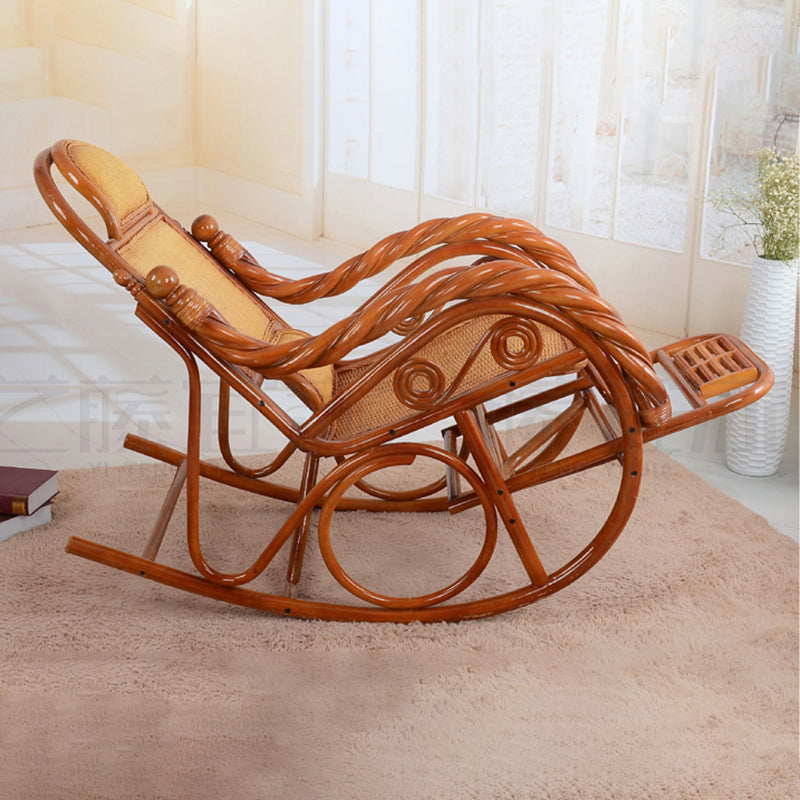 Traditional Rocking Chair Wicker Spindle Backrest Solid Color Indoor Rocking Chair