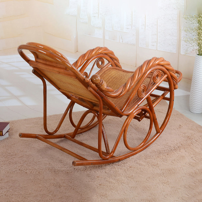 Traditional Rocking Chair Wicker Spindle Backrest Solid Color Indoor Rocking Chair