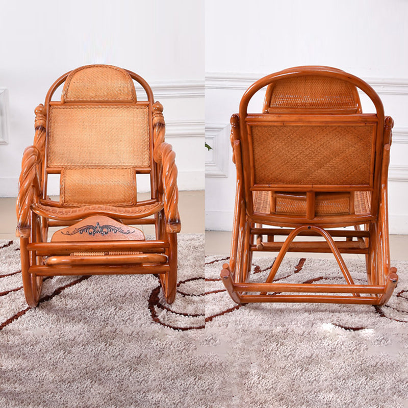Traditional Rocking Chair Wicker Spindle Backrest Solid Color Indoor Rocking Chair