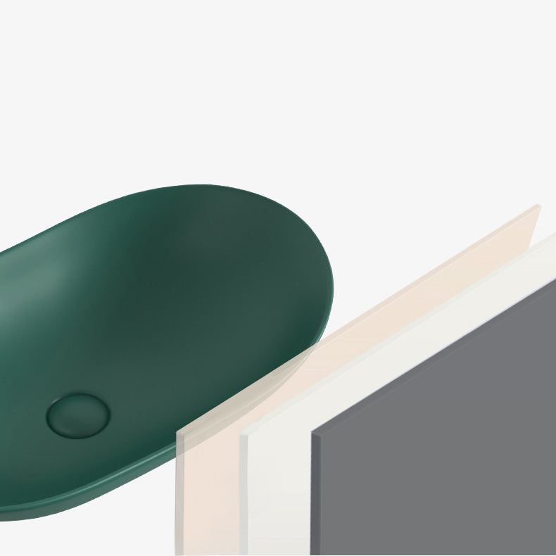 Contemporary Bathroom Sink Pop-Up Drain Porcelain Solid Color Oval-Shape Vessel