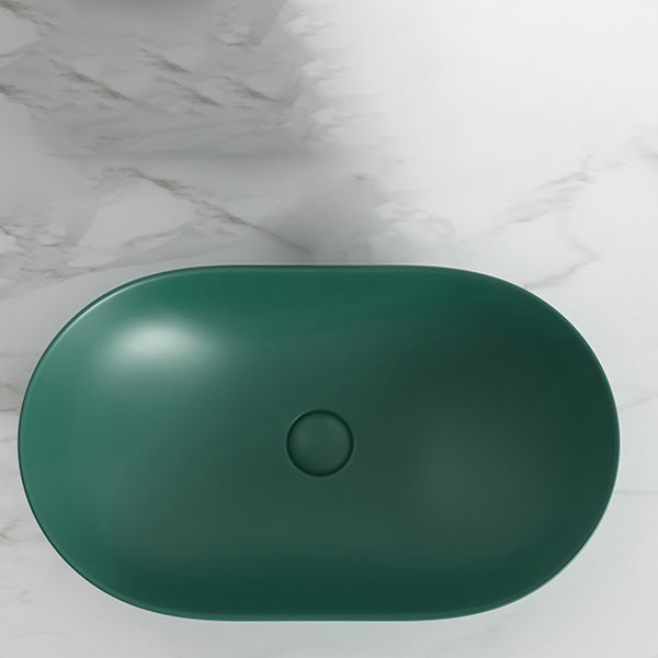 Contemporary Bathroom Sink Pop-Up Drain Porcelain Solid Color Oval-Shape Vessel