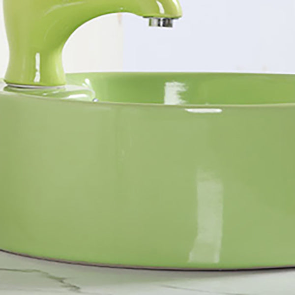 Contemporary Bathroom Sink Pop-Up Drain Porcelain Round Vessel Bathroom Sink
