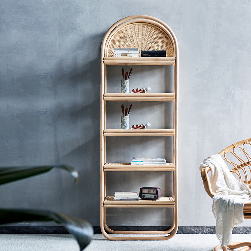 Modern Vertical Bamboo Bookshelf Closed Back Natural Shelf Bookcase for Bedroom