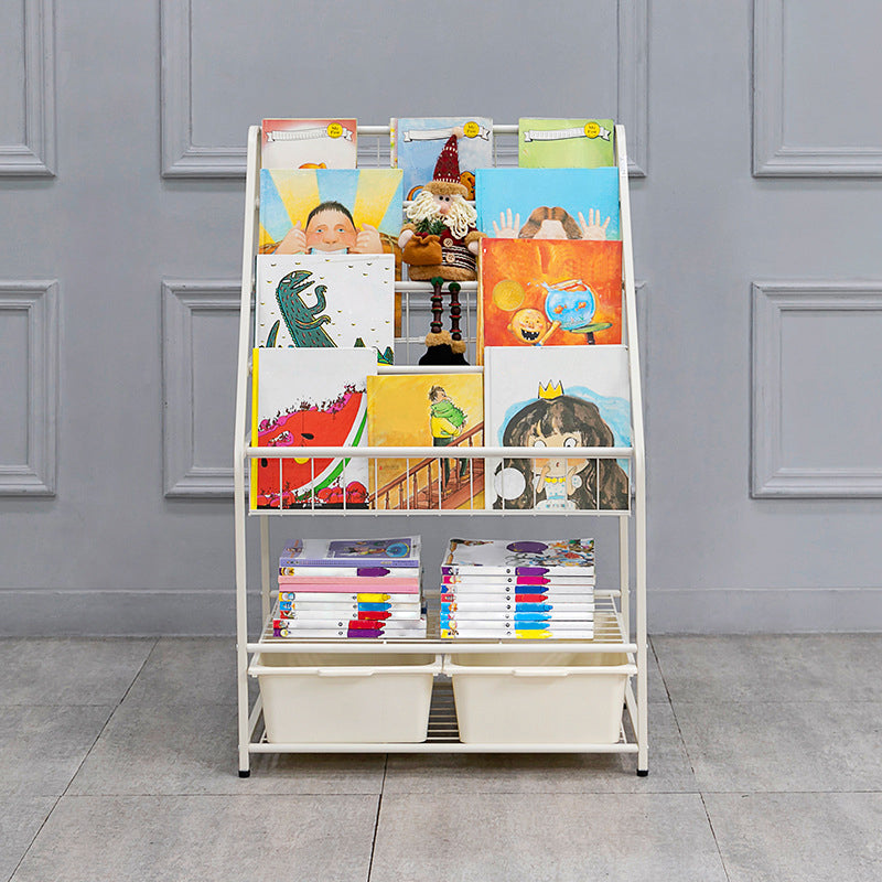 Contemporary Metal Bookshelf White Ladder Book Shelf for Home Office 14.6" Wide