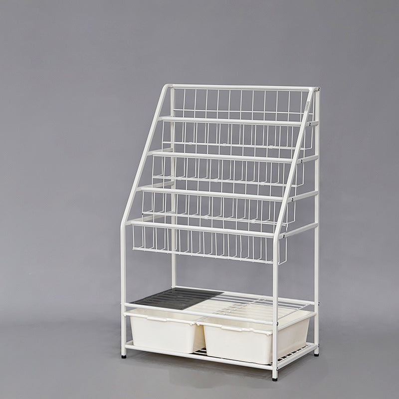 Contemporary Metal Bookshelf White Ladder Book Shelf for Home Office 14.6" Wide