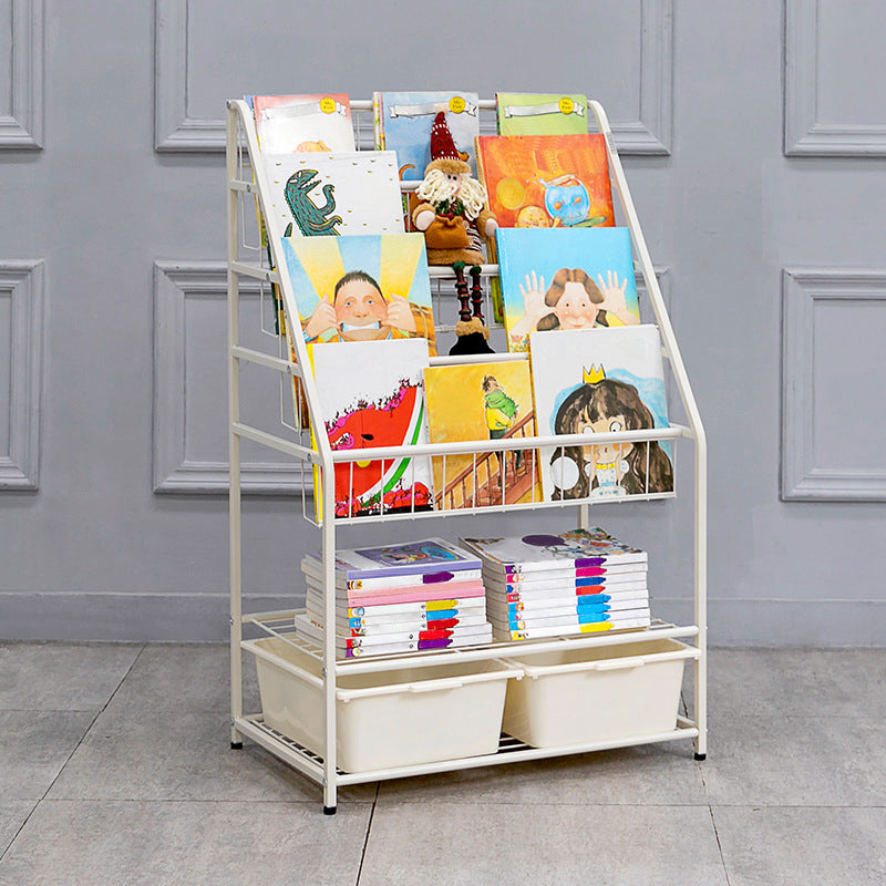 Contemporary Metal Bookshelf White Ladder Book Shelf for Home Office 14.6" Wide