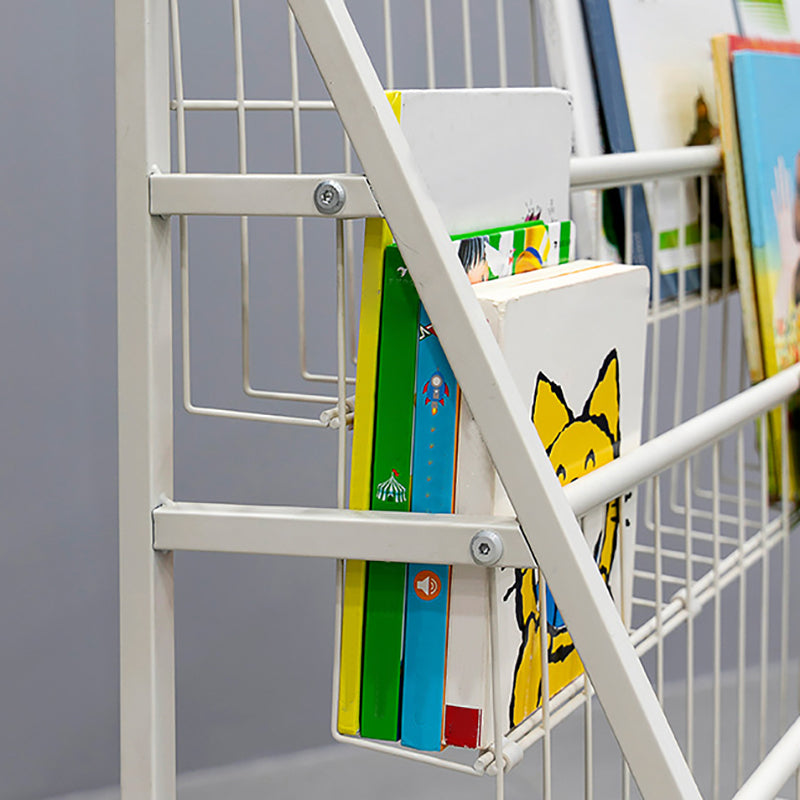 Contemporary Metal Bookshelf White Ladder Book Shelf for Home Office 14.6" Wide