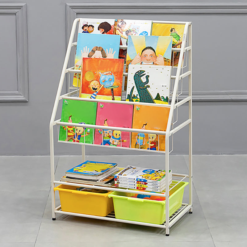 Contemporary Metal Bookshelf White Ladder Book Shelf for Home Office 14.6" Wide