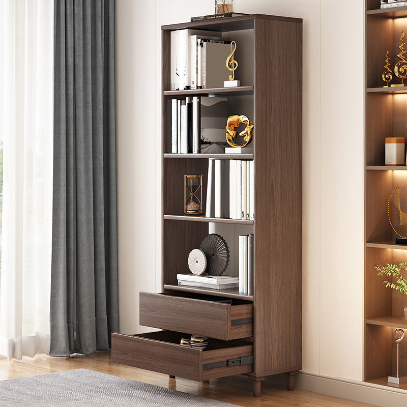 11" Wide Contemporary Shelf Open Wooden Bookcase with Drawer