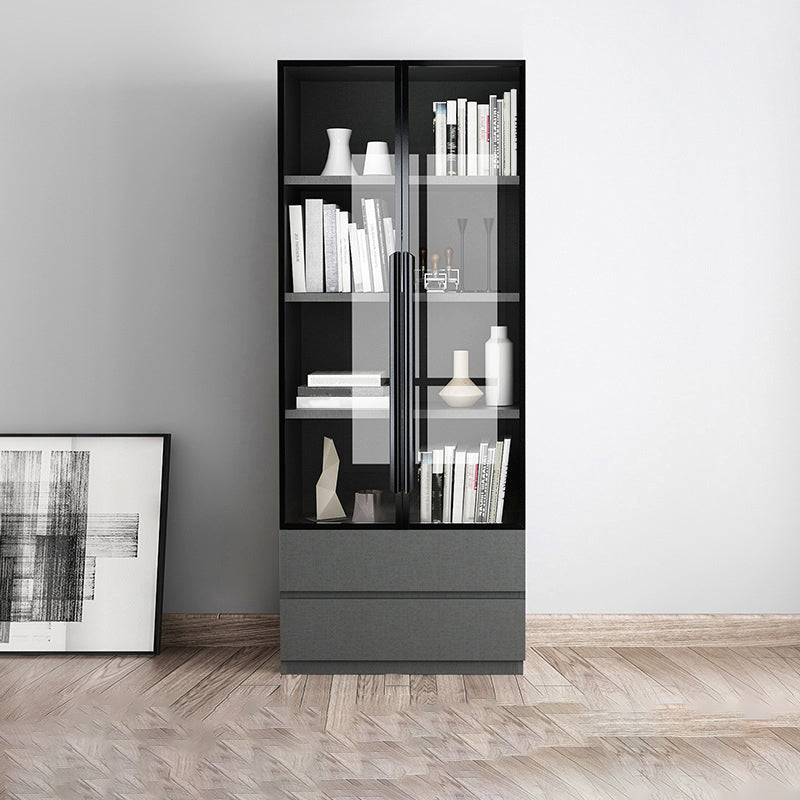 Contemporary Bookcase Closed Back Vertical Bookshelf with Doors