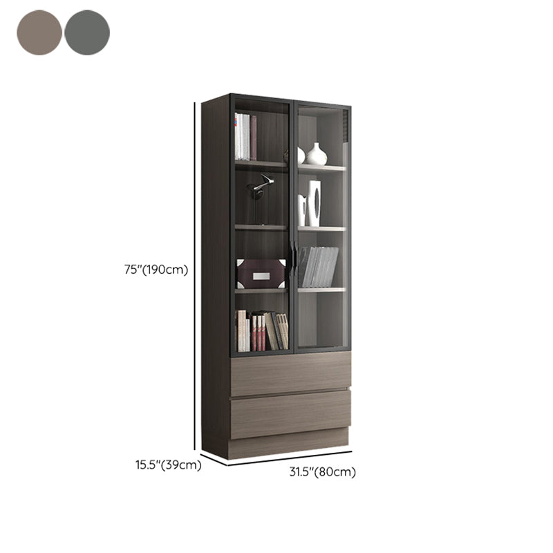 Contemporary Bookcase Closed Back Vertical Bookshelf with Doors