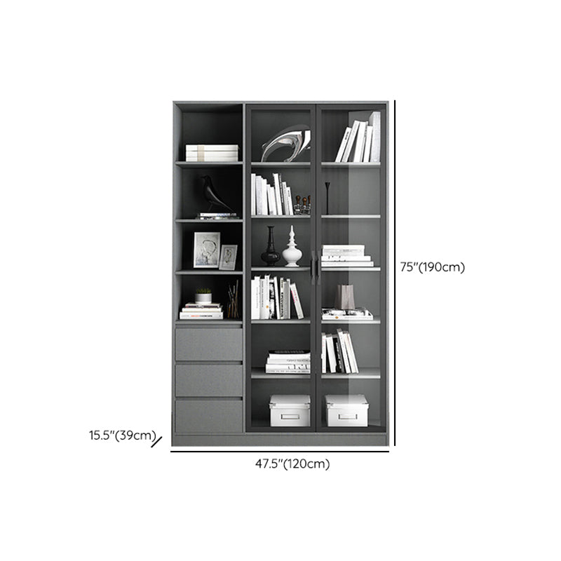 Contemporary Bookcase Closed Back Vertical Bookshelf with Doors