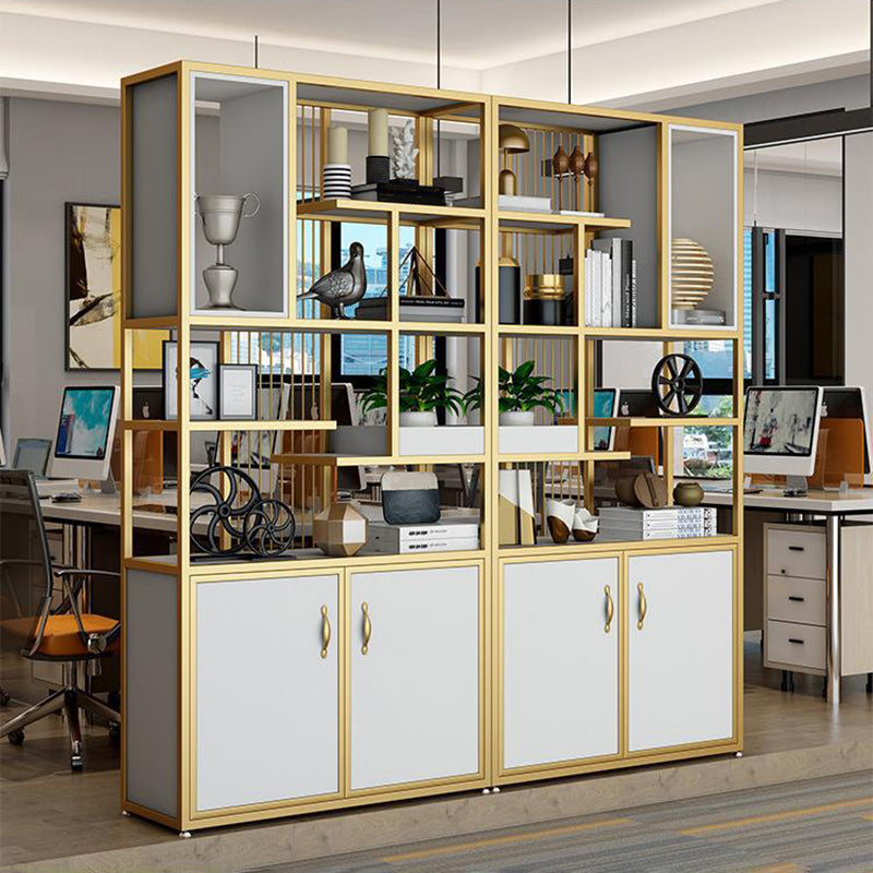 Metal and Wooden Shelf Bookcase Vertical Open Home Book Shelf with 2 Doors