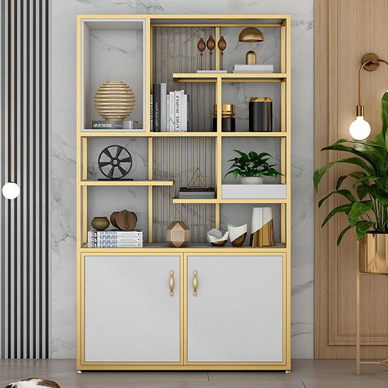 Metal and Wooden Shelf Bookcase Vertical Open Home Book Shelf with 2 Doors