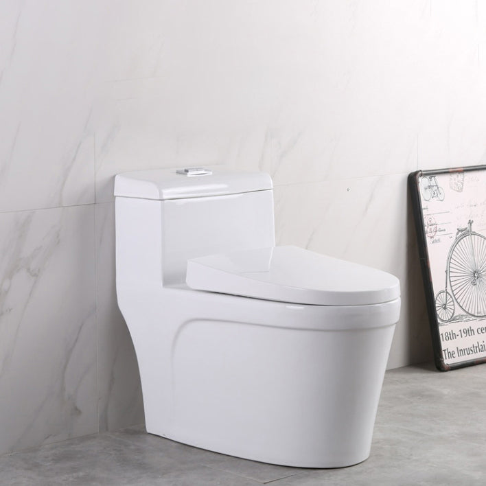 White Modern Flush Toilet Ceramic Elong One-Piece Toilet with Slow Close Seat