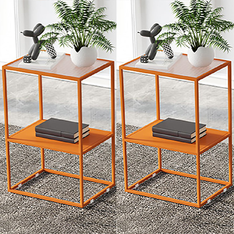 Industrial Lower Shelf Nightstand Glass Top Bedside Cabinet for Bedroom