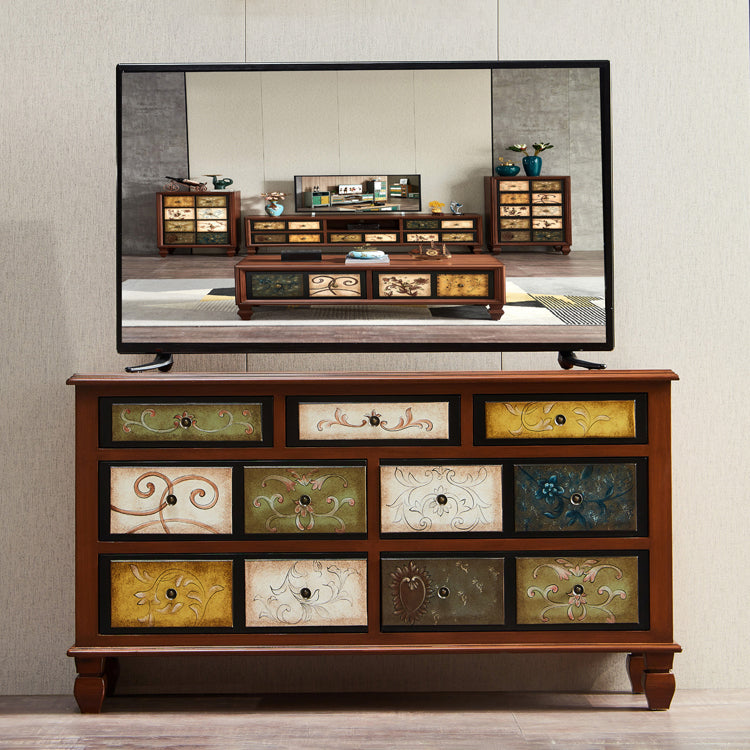 American Traditional Wooden Storage Chest Home Horizontal Chest with Drawers