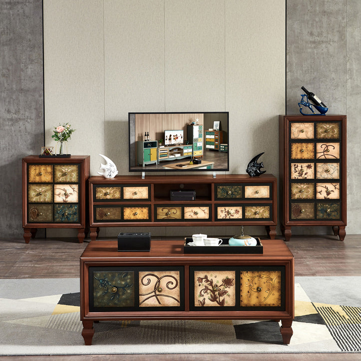 American Traditional Wooden Storage Chest Home Horizontal Chest with Drawers