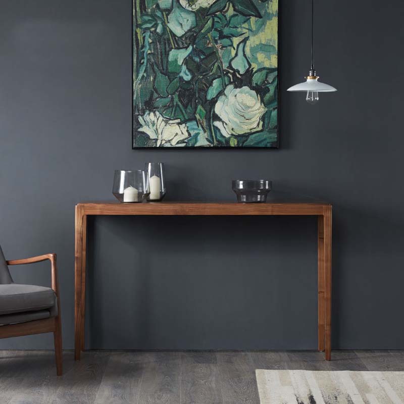 Mid-Century Modern Pine Console Sofa Table Rectangle End Table with 4 Legs for Hall