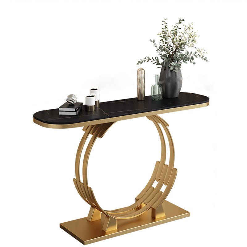 31.5-inch Tall Marble Console Table Glam Oval Accent Table with Shelf