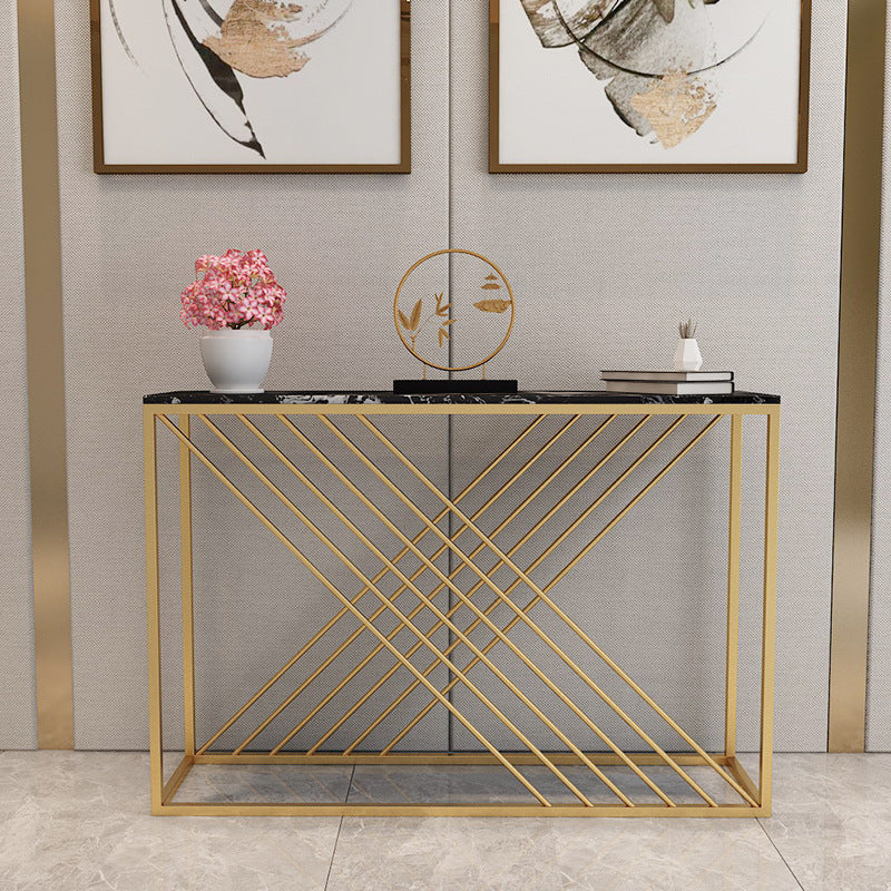 Marble Console Accent Table Antique Finish Sofa Console Table with Shelf