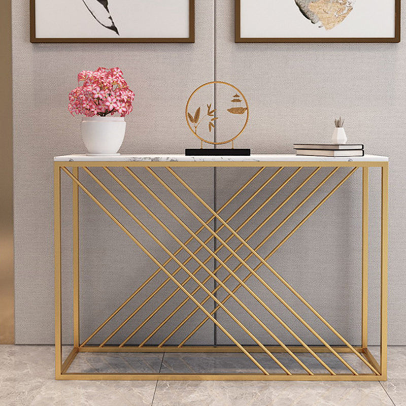 Marble Console Accent Table Antique Finish Sofa Console Table with Shelf