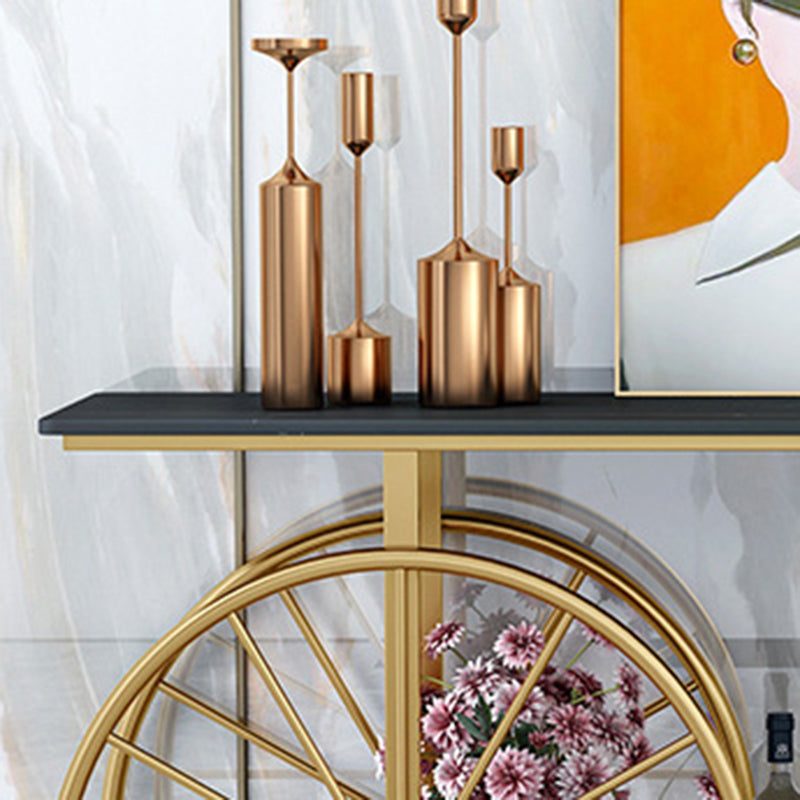 30.32" Tall Wheel Console Table Stone Accent Table with 2 Shelves