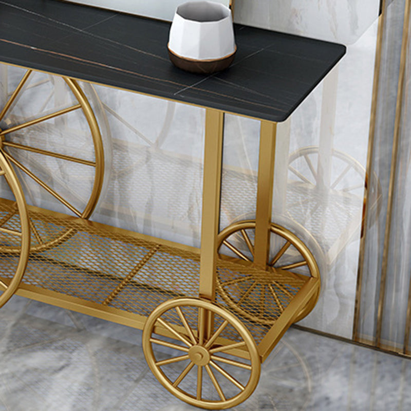 30.32" Tall Wheel Console Table Stone Accent Table with 2 Shelves