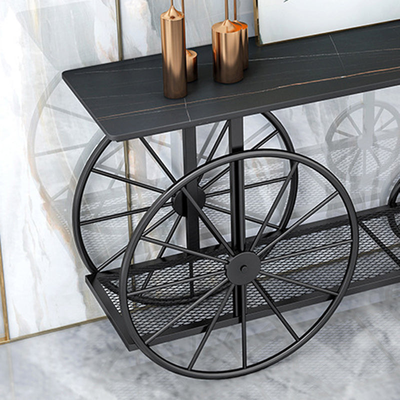 30.32" Tall Wheel Console Table Stone Accent Table with 2 Shelves