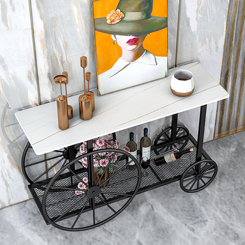 30.32" Tall Wheel Console Table Stone Accent Table with 2 Shelves