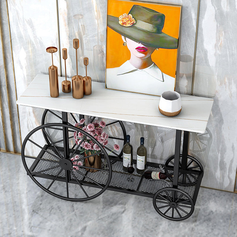 30.32" Tall Wheel Console Table Stone Accent Table with 2 Shelves