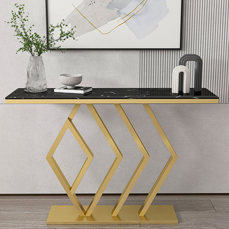 Glam Sofa Console Table Antique Finish Console Accent Table in Marble